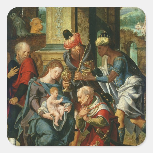 Pegatina Cuadrada La adoración del Magi, 1530 (Anverso)