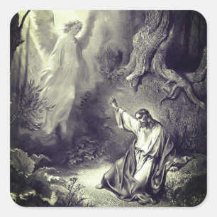Pegatina Cuadrada La agonía de Jesús en el jardín religioso
