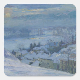 Pegatina Cuadrada La aldea de Herblay bajo la nieve, 1895
