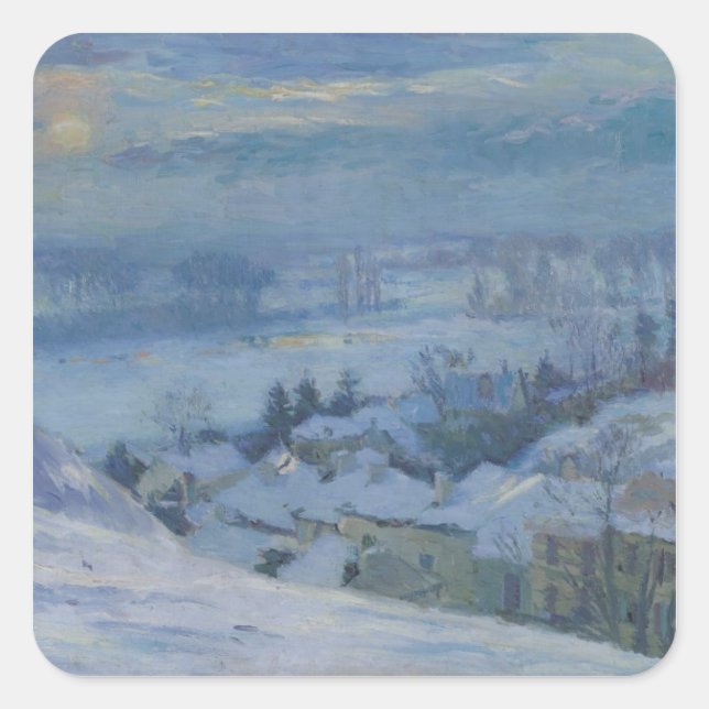 Pegatina Cuadrada La aldea de Herblay bajo la nieve, 1895 (Anverso)
