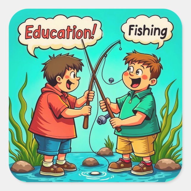 Pegatina Cuadrada La alegría de la educación y la amistad (Anverso)