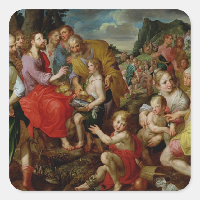 Pegatina Cuadrada La alimentación de los cinco mil (Anverso)