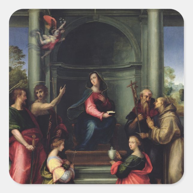 Pegatina Cuadrada La Anunciación con los Santos, 1515 (Anverso)