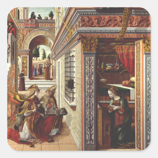 Pegatina Cuadrada La Anunciación, con San Emidio (Anverso)