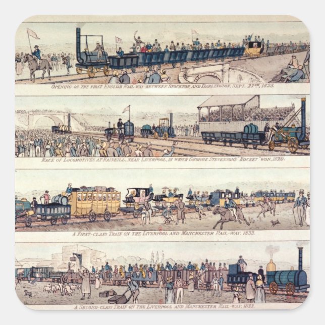 Pegatina Cuadrada La apertura de Stockton y Darlington (Anverso)