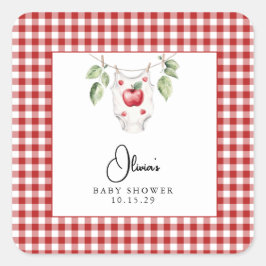 Pegatina Cuadrada La Apple de nuestro Baby Shower visual