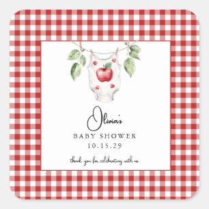 Pegatina Cuadrada La Apple de nuestro Eye Baby Shower Gracias