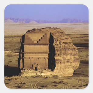 Pegatina Cuadrada La Arabia Saudita, sitio de Madain Saleh, antiguo