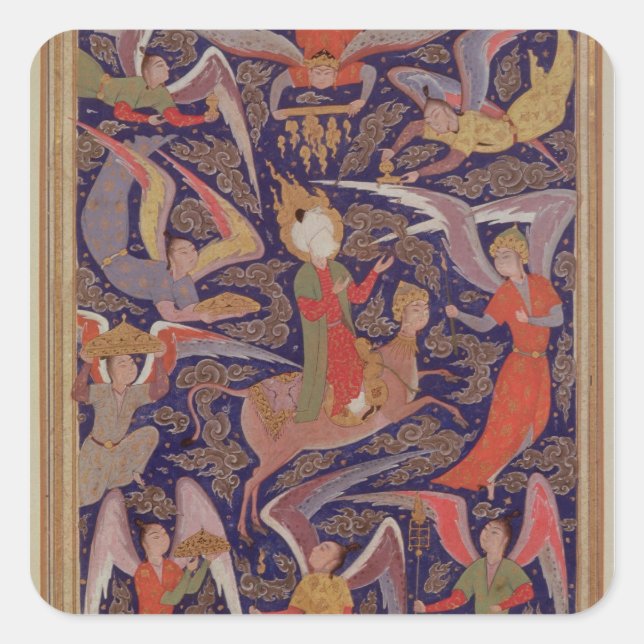 Pegatina Cuadrada La Ascensión del Profeta Mahoma, persa (Anverso)