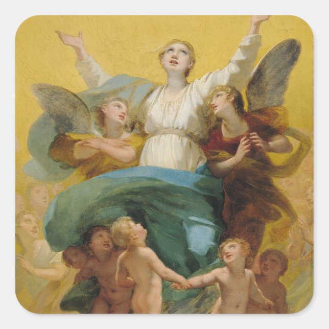Pegatina Cuadrada La asunción de la Virgen (Anverso)