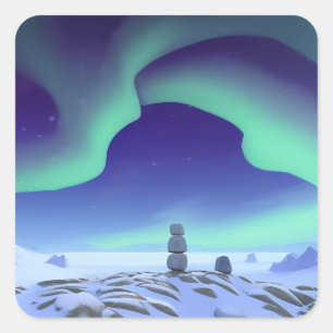 Pegatina Cuadrada La Aurora Borealis: Luces Bailarinas Del Norte