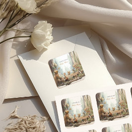 Pegatina Cuadrada La aventura espera a Woodland Baby Shower
