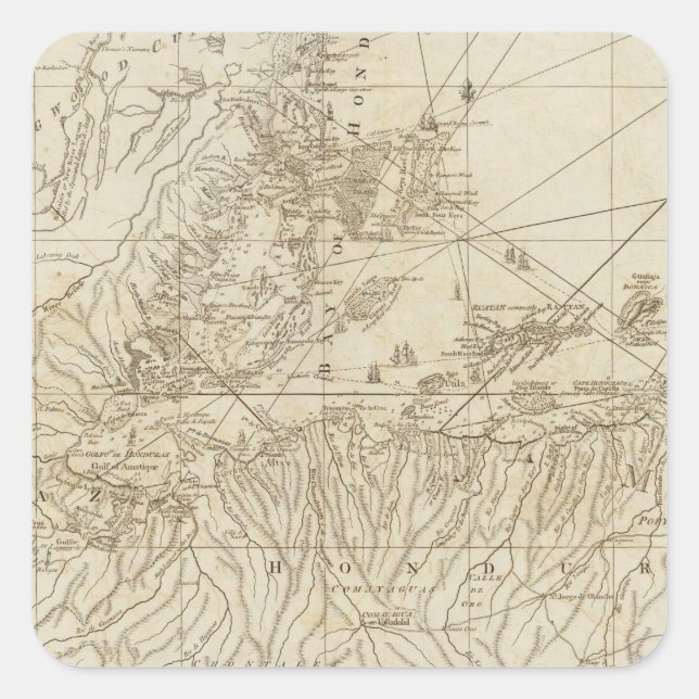 Pegatina Cuadrada La Bahía de Honduras (Anverso)