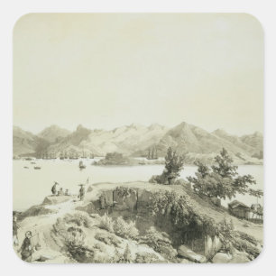 Pegatina Cuadrada La bahía y la isla de Hong Kong, platean 4 de 'Sk