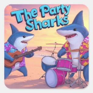Pegatina Cuadrada La banda de tiburones Fiestas