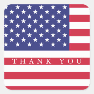 Pegatina Cuadrada La bandera americana patriótica le agradece