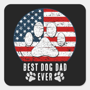 Pegatina Cuadrada La bandera estadounidense mejor perro, papá/mamá a