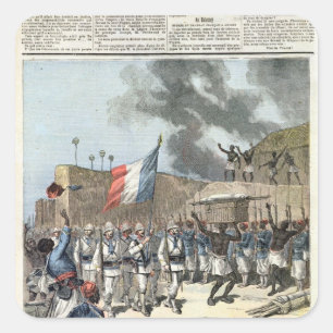 Pegatina Cuadrada La bandera francesa entrando en Abomey