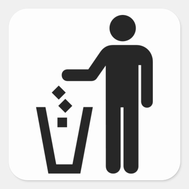 Pegatina Cuadrada La basura puede Rótulo negro y blanco (Anverso)