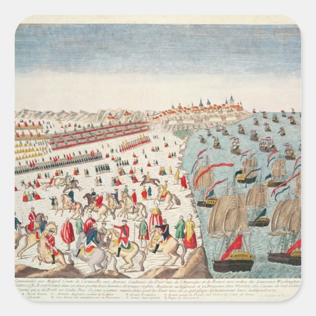 Pegatina Cuadrada La batalla de Yorktown, 19 de octubre de 1781 (Anverso)