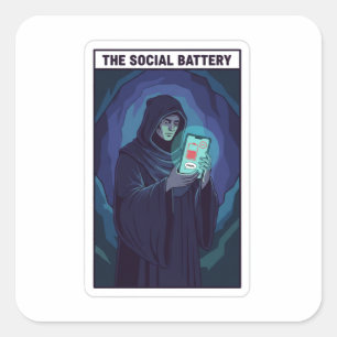 Pegatina Cuadrada La Batería Social Humor Introvertido   Baja Energí