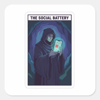 Pegatina Cuadrada La Batería Social Humor Introvertido | Baja Energí