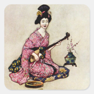 Pegatina Cuadrada “La bella bailarina de Yedo” de Warwick Goble