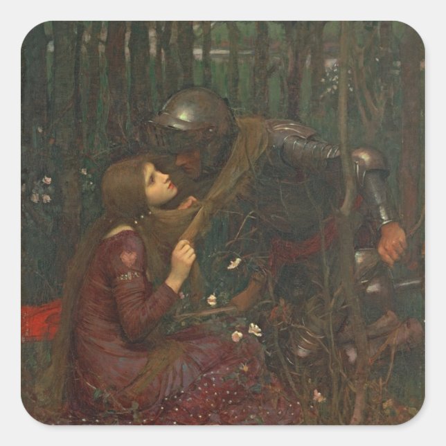 Pegatina Cuadrada La Belle Dame Sans Merci, 1893 (aceite de lienzo) (Anverso)