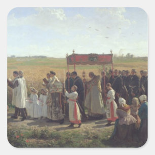 Pegatina Cuadrada La bendición del trigo en el artois, 1857