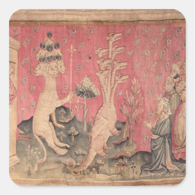 Pegatina Cuadrada La bestia de siete cabezas desde el mar (Anverso)