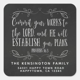 Pegatina Cuadrada La Biblia Cristiana Rusa Verse Chalkboard