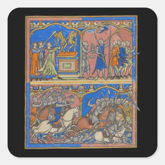 Pegatina Cuadrada La Biblia Valiente de Gideon de 300 cruzados (Anverso)