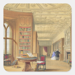 Pegatina Cuadrada La biblioteca, castillo de Windsor, 1838 (litho