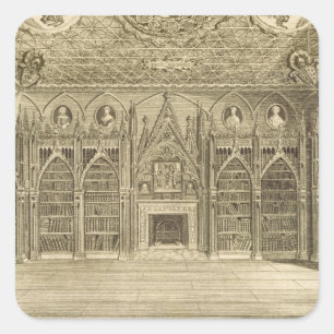 Pegatina Cuadrada La biblioteca, grabada por Godfrey, de 'Descriptio
