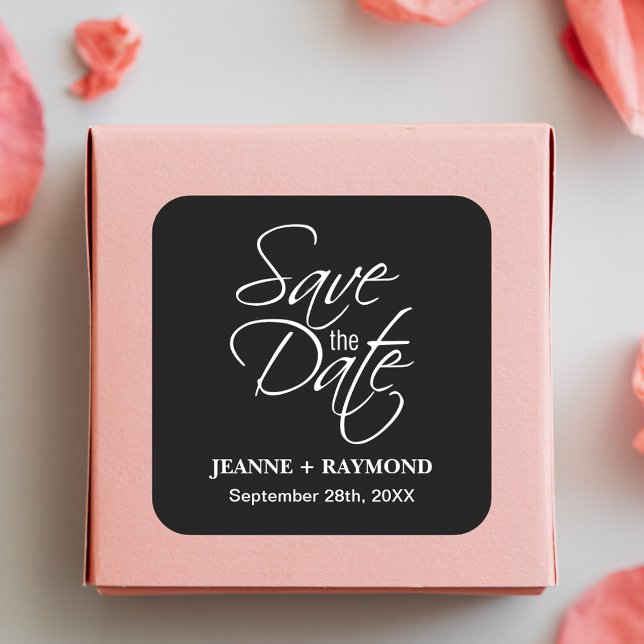 Pegatina Cuadrada La boda blanca y negra personalizada salva la fech (Subido por el creador)