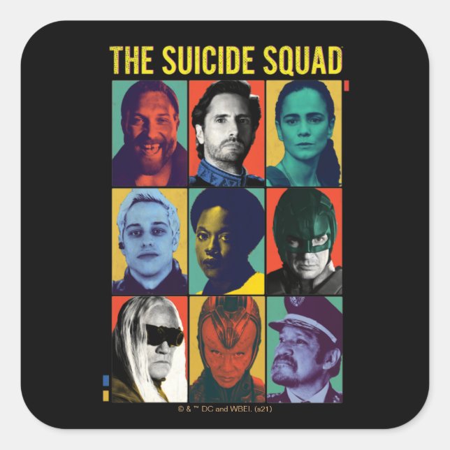 Pegatina Cuadrada La brigada suicida | Retro Grid Con Amanda Waller (Anverso)