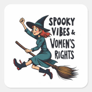 Pegatina Cuadrada La bruja de Halloween de la derecha de las mujeres