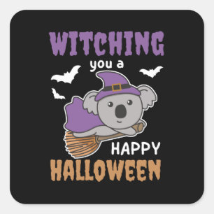 Pegatina Cuadrada La Bruja Koala Te Toca Una Feliz Halloween