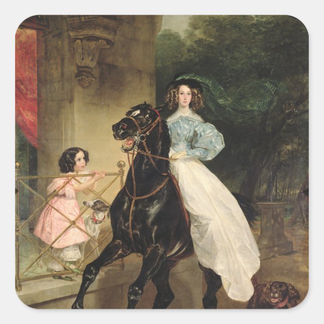 Pegatina Cuadrada La Cabalera, retrato de Giovanina (Anverso)