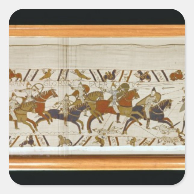 Pegatina Cuadrada La caballería normanda ataca a los ingleses (Anverso)