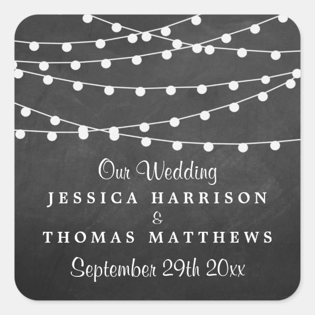 Pegatina Cuadrada La Cadena Se Ilumina En La Colección Boda Chalkboa (Anverso)