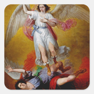Pegatina Cuadrada La caída de Lucifer por Antonio María Esquivel