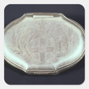 Pegatina Cuadrada La caja del rape grabó en relieve con un escudo de