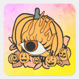 Pegatina Cuadrada La Calabaza Retro Flamaba El Ojo