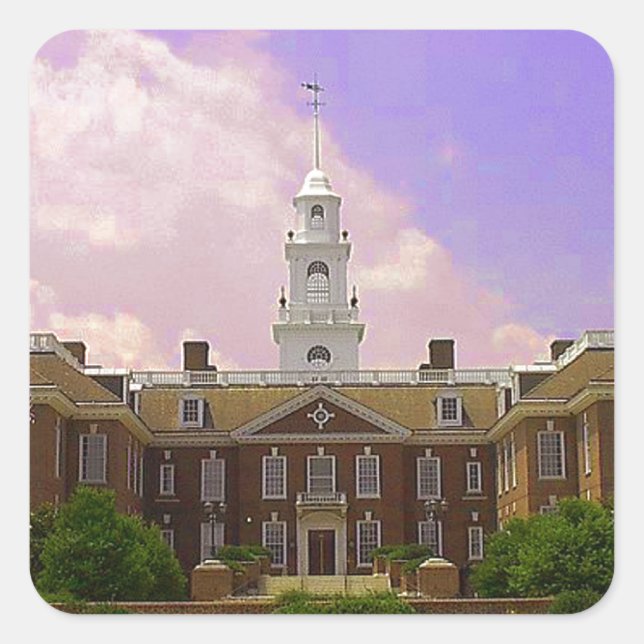 Pegatina Cuadrada La Cámara Legislativa destruyó el Capitolio Estata (Anverso)