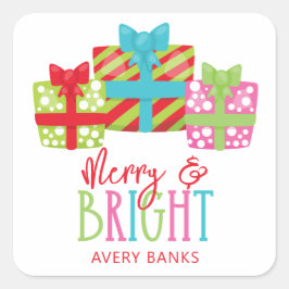 Pegatina Cuadrada La caprichosa Navidad presenta regalo