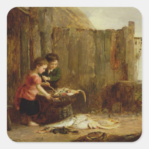 Pegatina Cuadrada La captura matutina del siglo XIX