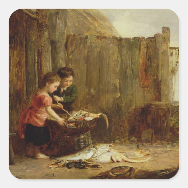 Pegatina Cuadrada La captura matutina del siglo XIX (Anverso)