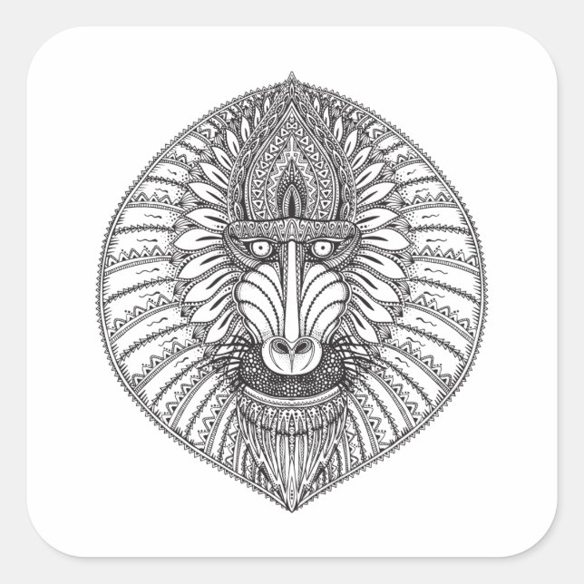 Pegatina Cuadrada La cara inspirada de Baboon (Anverso)