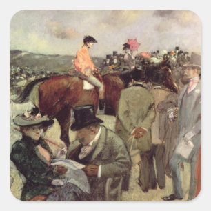 Pegatina Cuadrada La carrera de caballos, c.1890